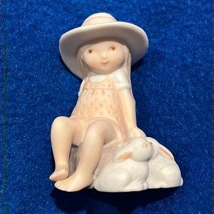 Vintage Holly Hobbie Porcelain Figurine Girl with Bunny Rabbits